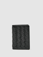 Men Leather Large Lattice-Effect Cardholder in Black