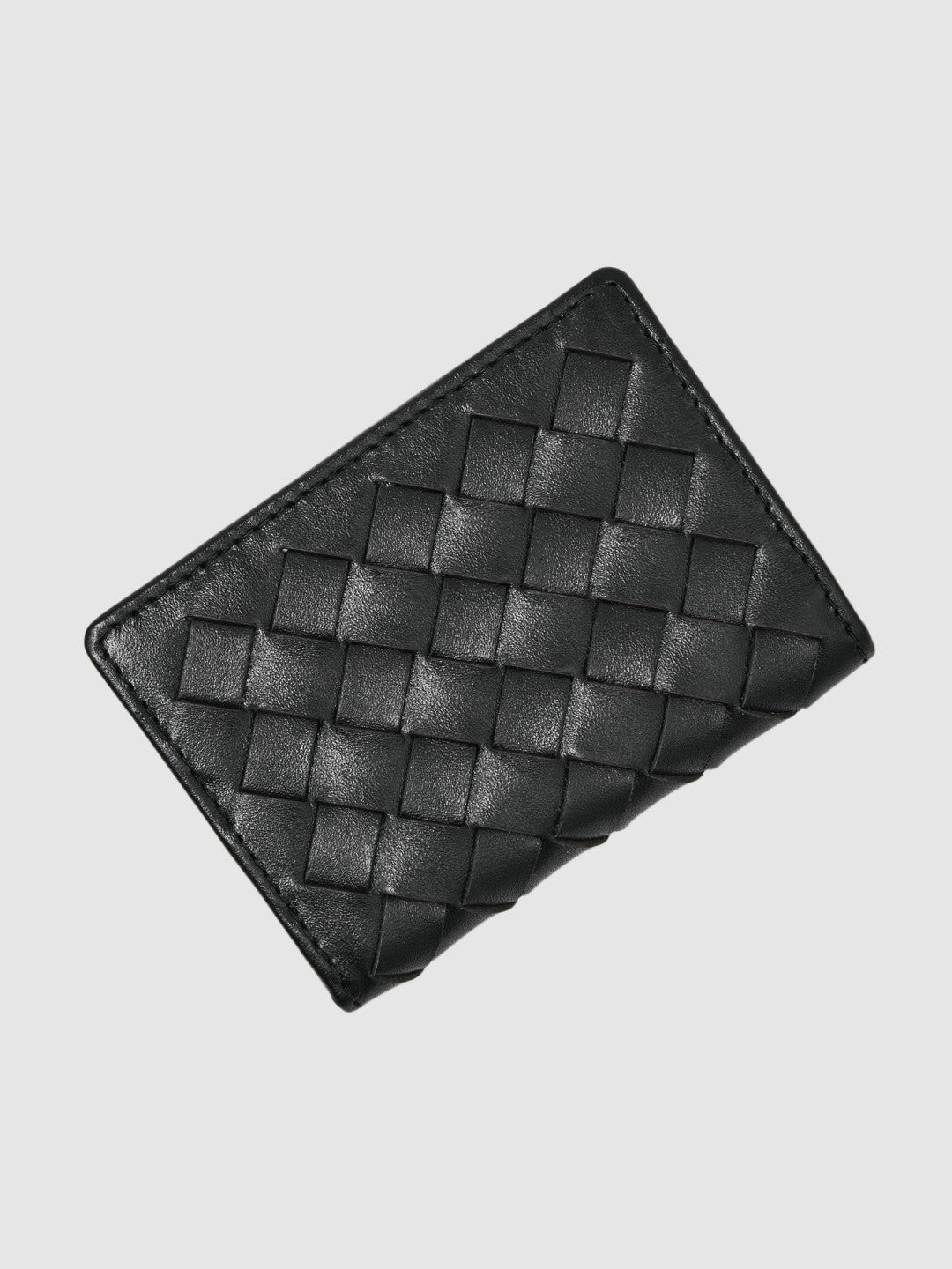 Men Leather Large Lattice-Effect Cardholder in Black
