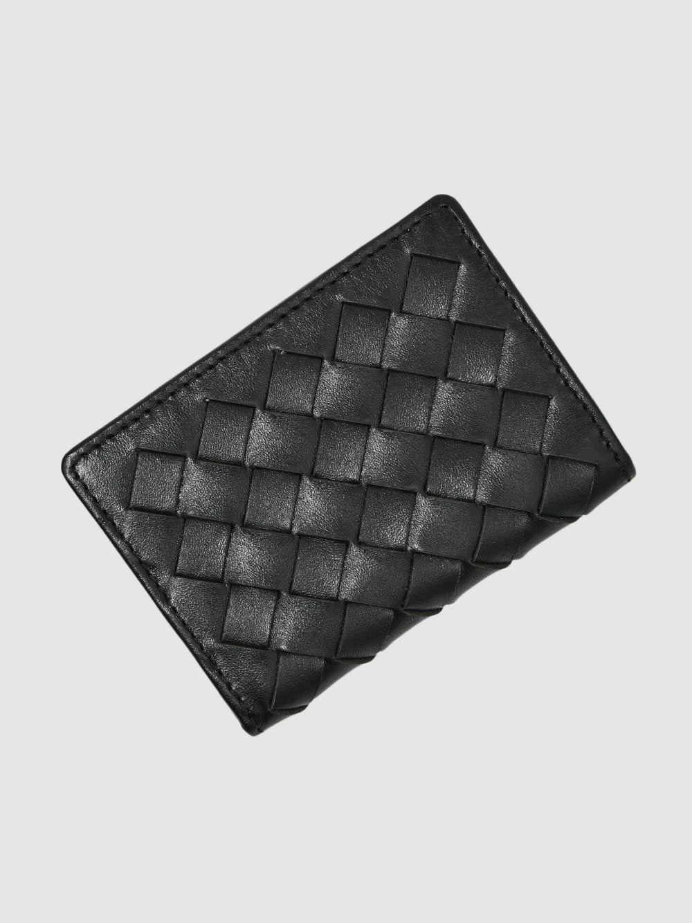 Men Leather Large Lattice-Effect Cardholder in Black