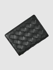 Men Leather Large Lattice-Effect Cardholder in Black