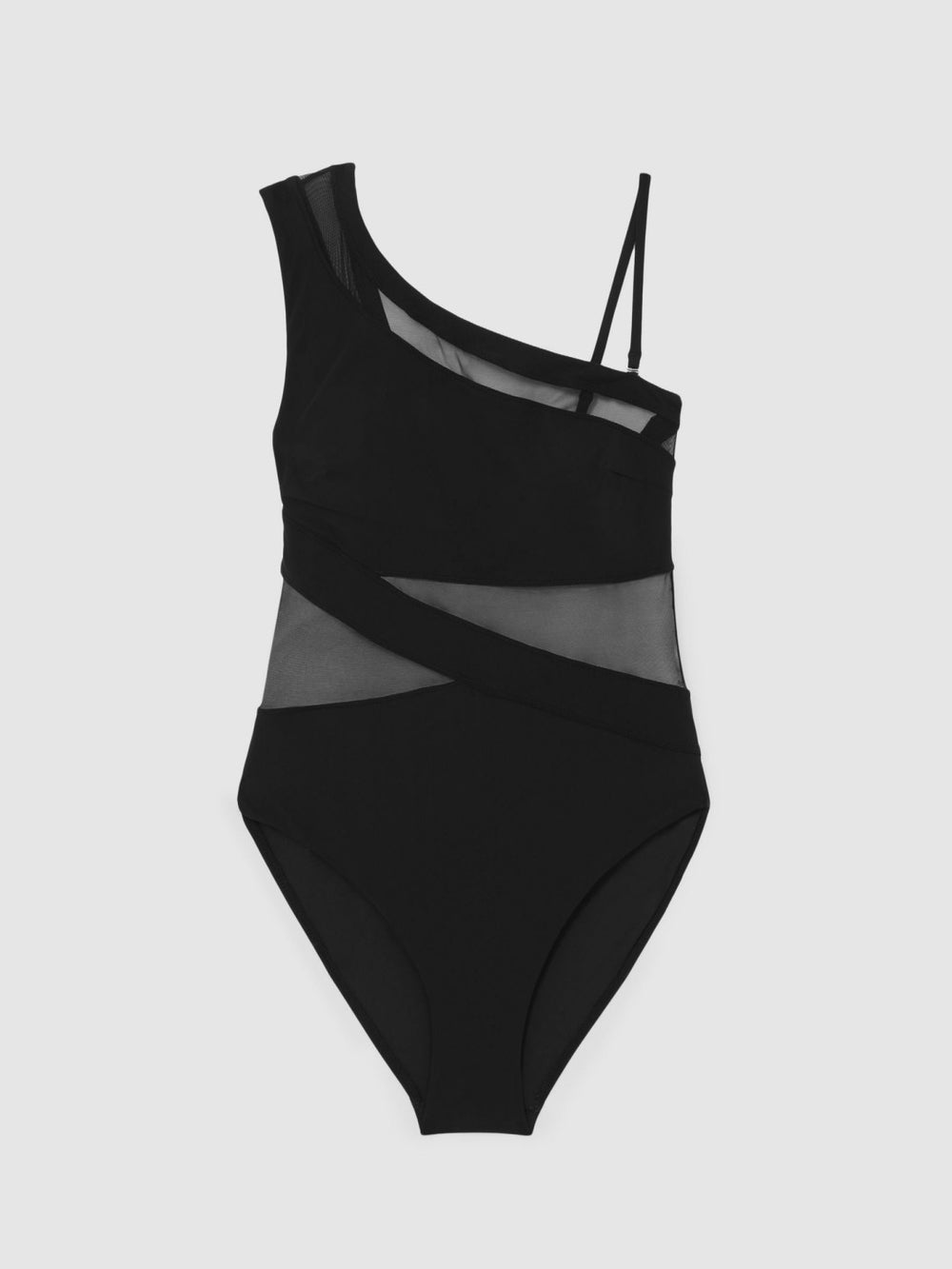 Women One Shoulder Mesh Panel Swimsuit in Black