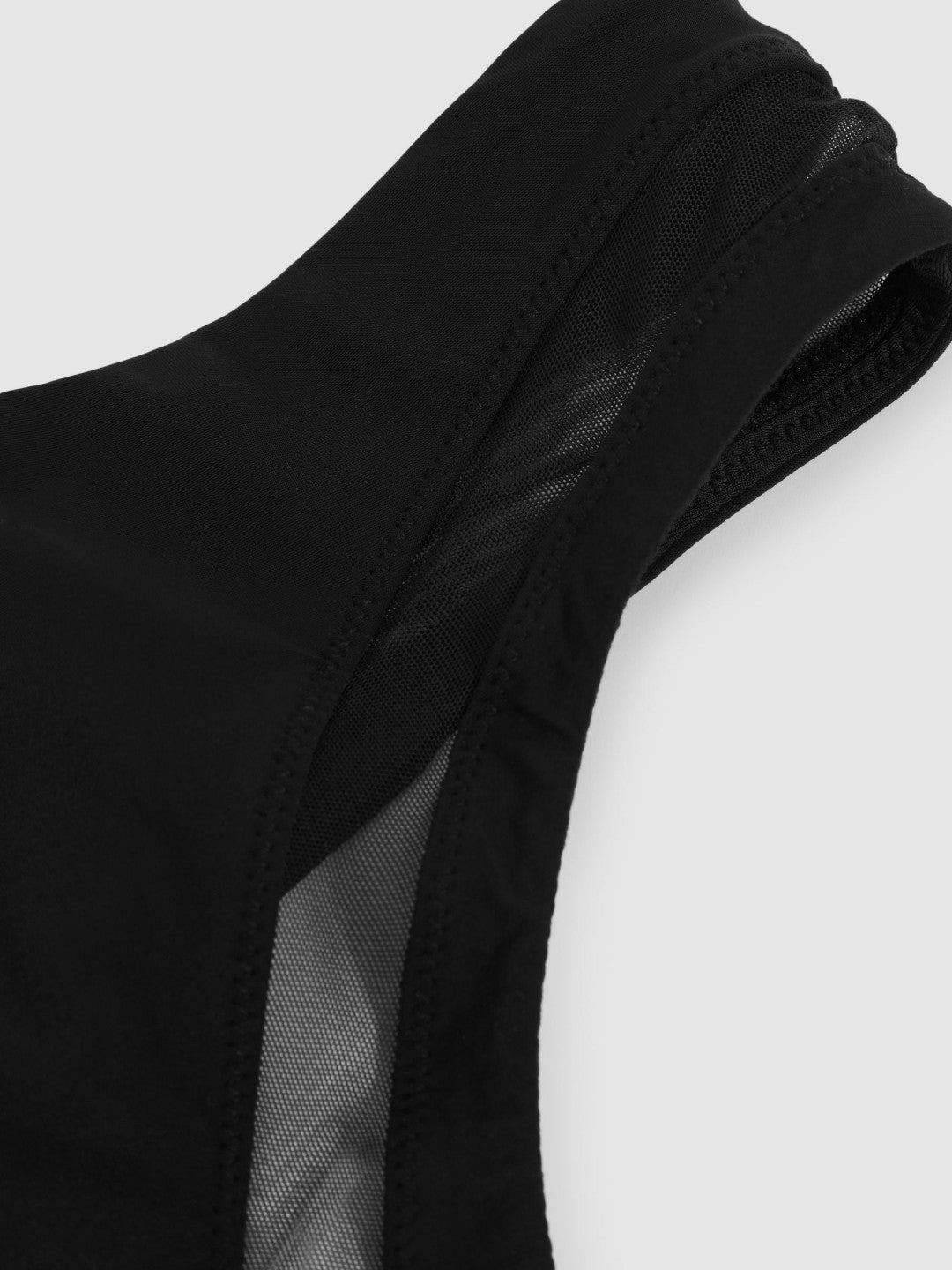 Women One Shoulder Mesh Panel Swimsuit in Black