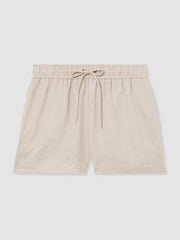 Women Linen-Blend Drawstring Shorts in Neutral