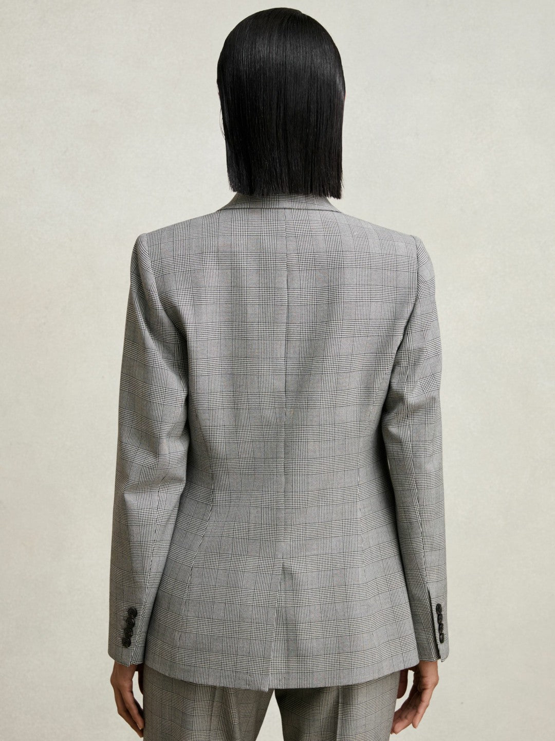 Women Single-Breasted Check Suit Blazer in Grey