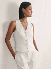 Women Single-Breasted Twill Waistcoat With Wool in White