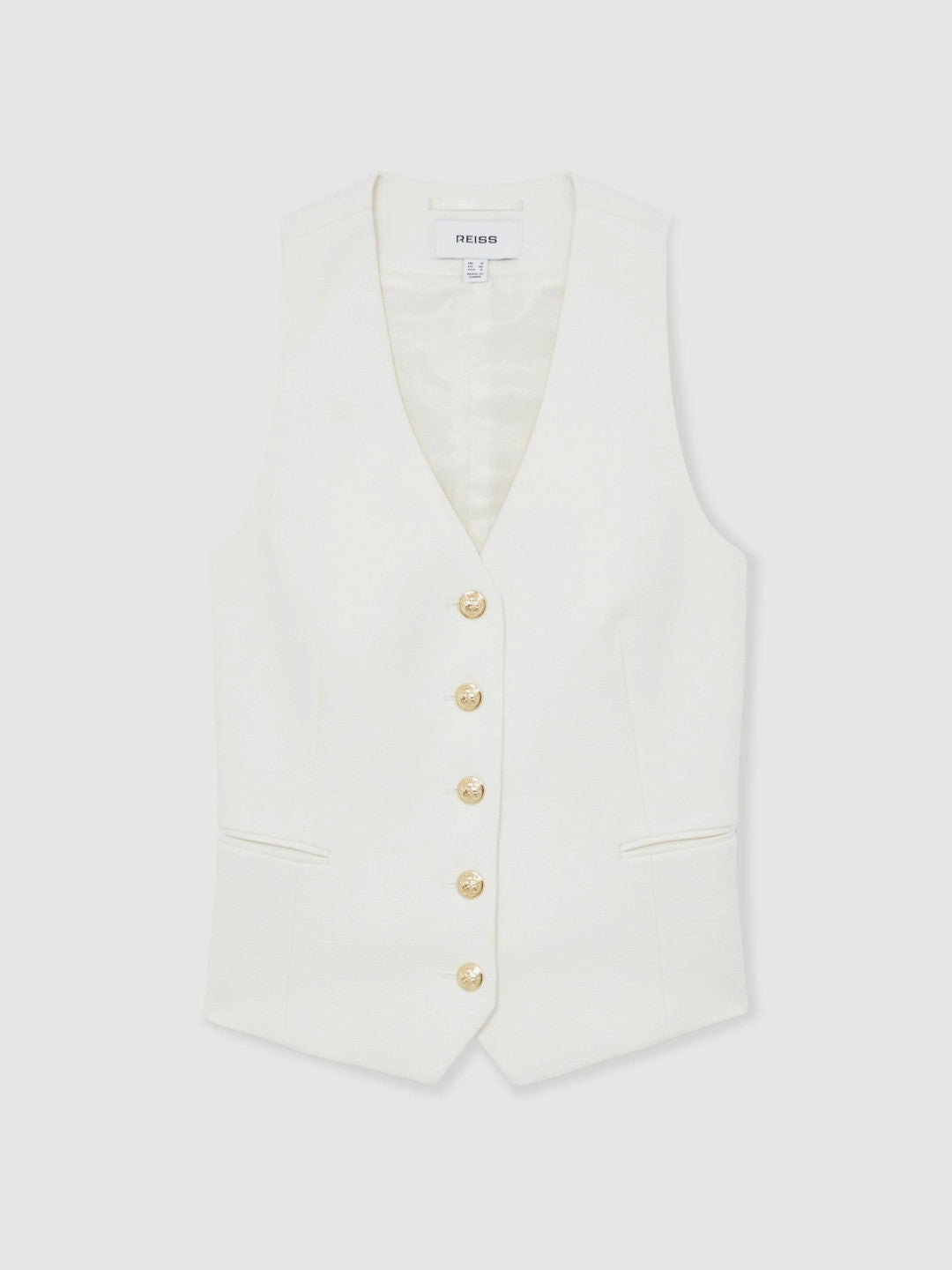 Women Single-Breasted Twill Waistcoat With Wool in White