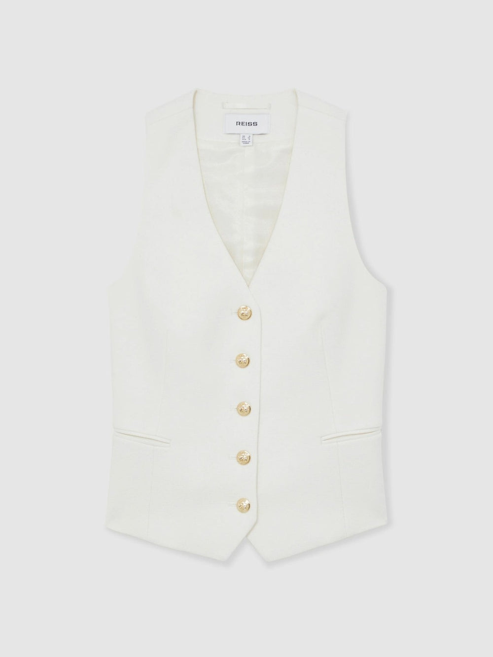 Women Single-Breasted Twill Waistcoat With Wool in White