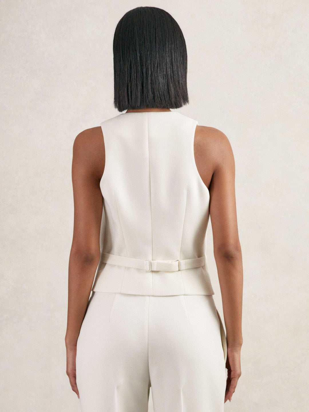 Women Single-Breasted Twill Waistcoat With Wool in White