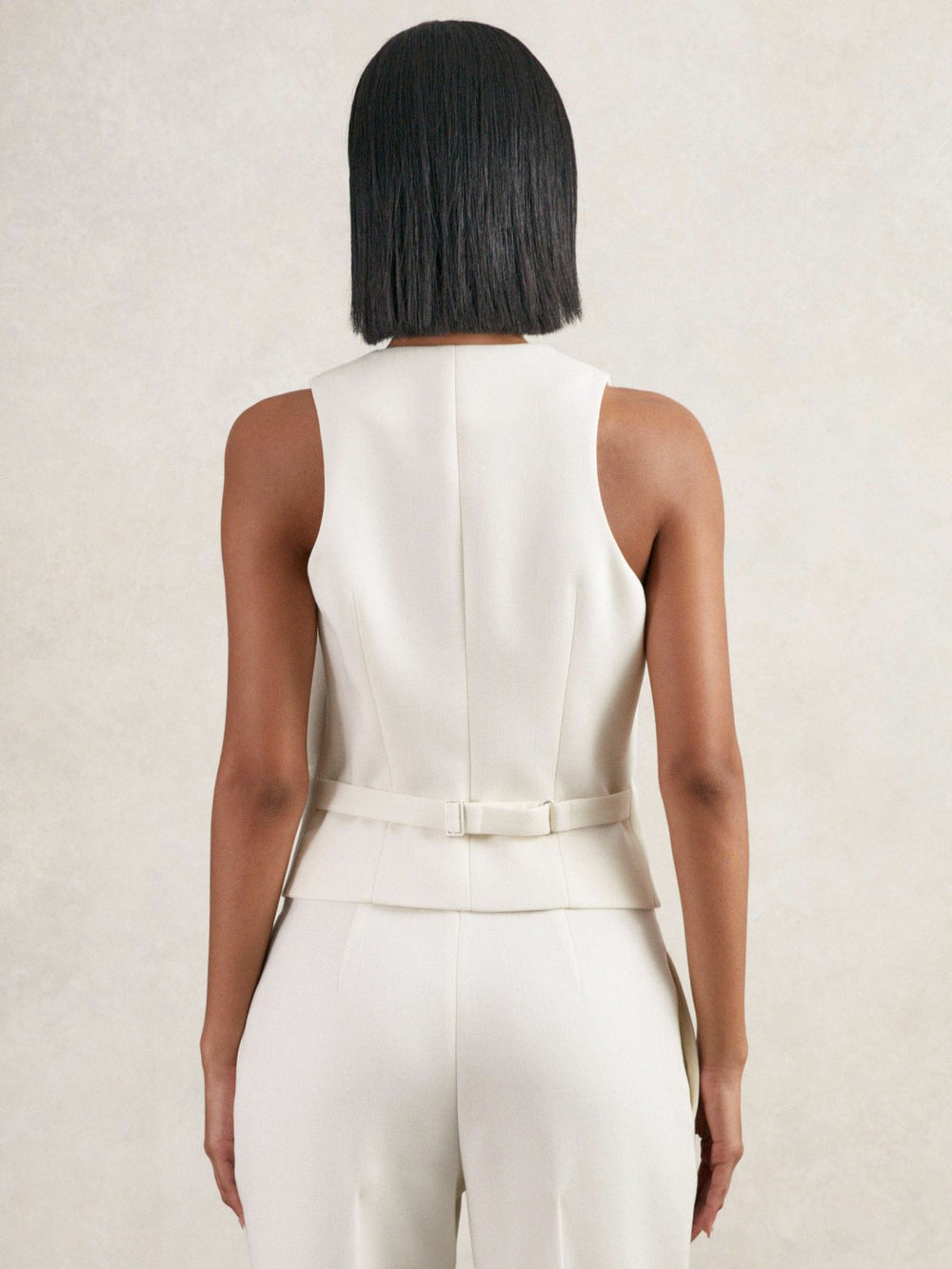 Women Single-Breasted Twill Waistcoat With Wool in White