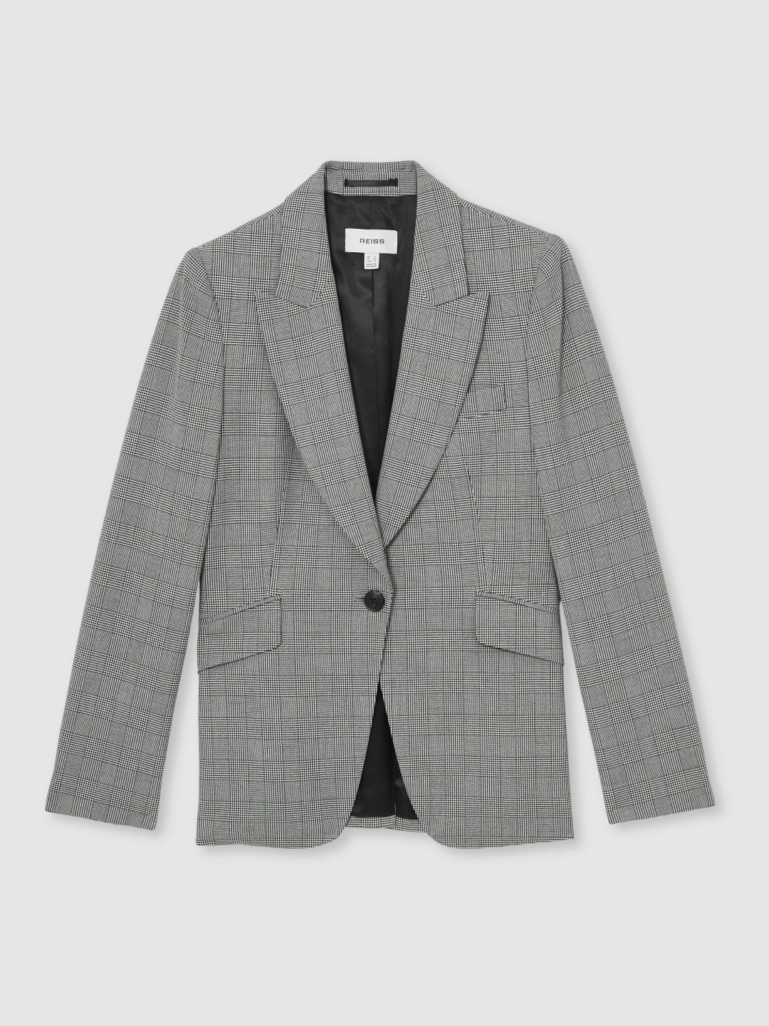 Women Petite Single-Breasted Check Suit Blazer in Grey