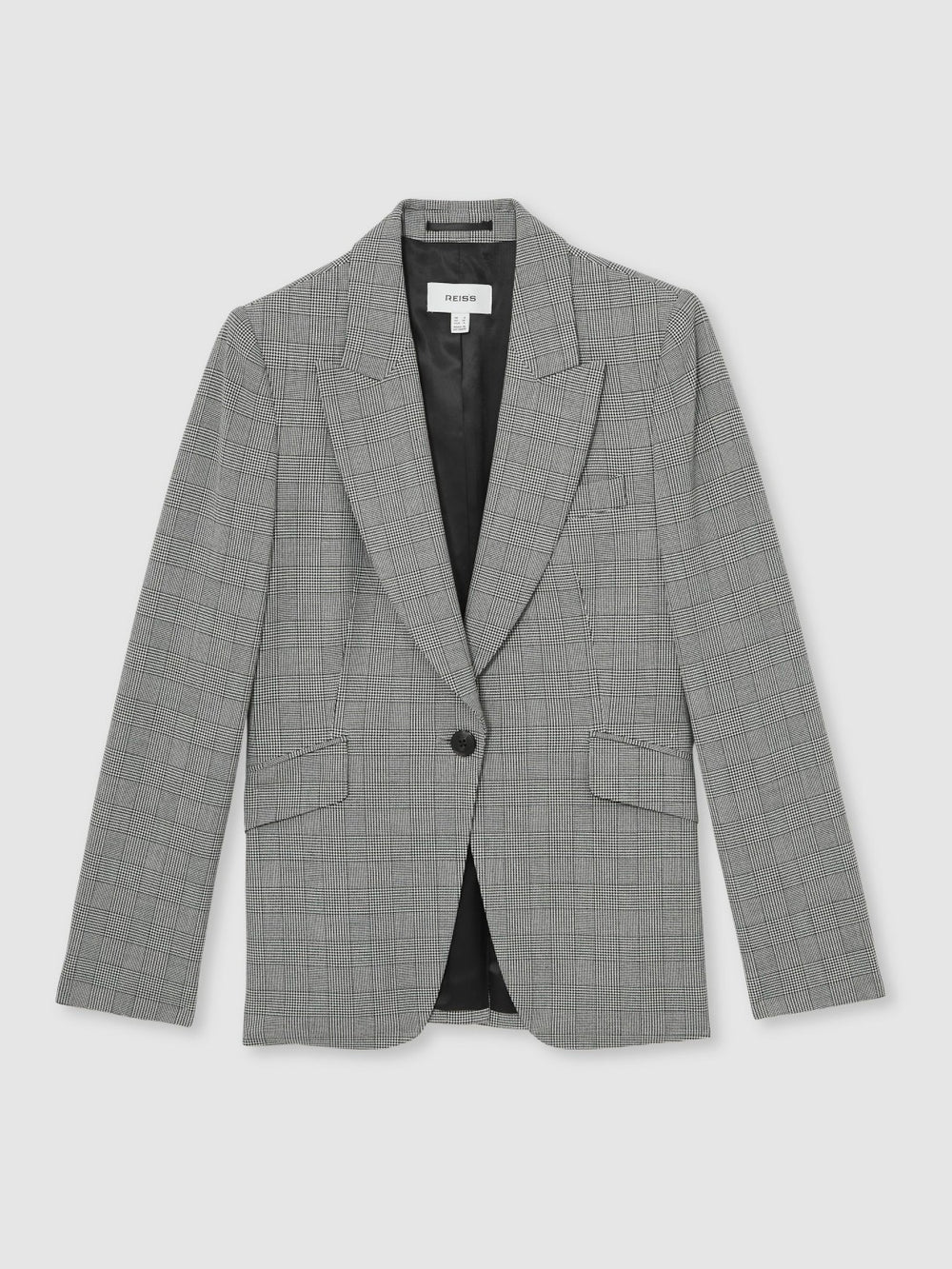 Women Petite Single-Breasted Check Suit Blazer in Grey