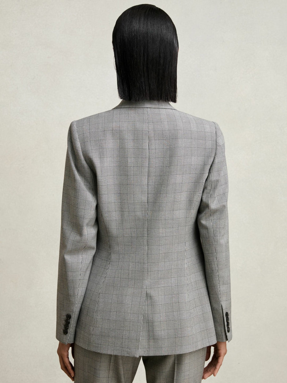 Women Petite Single-Breasted Check Suit Blazer in Grey
