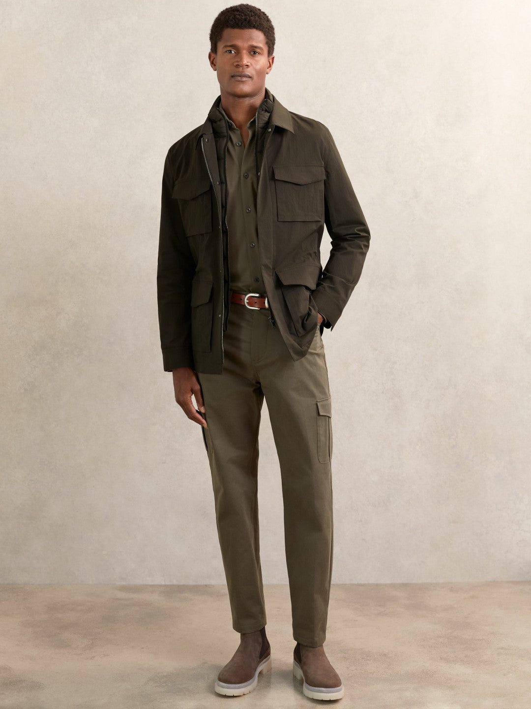 Men Removable-Gilet Safari Jacket in Green