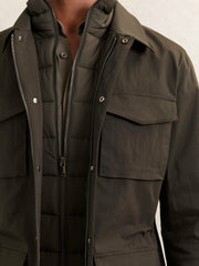 Men Removable-Gilet Safari Jacket in Green