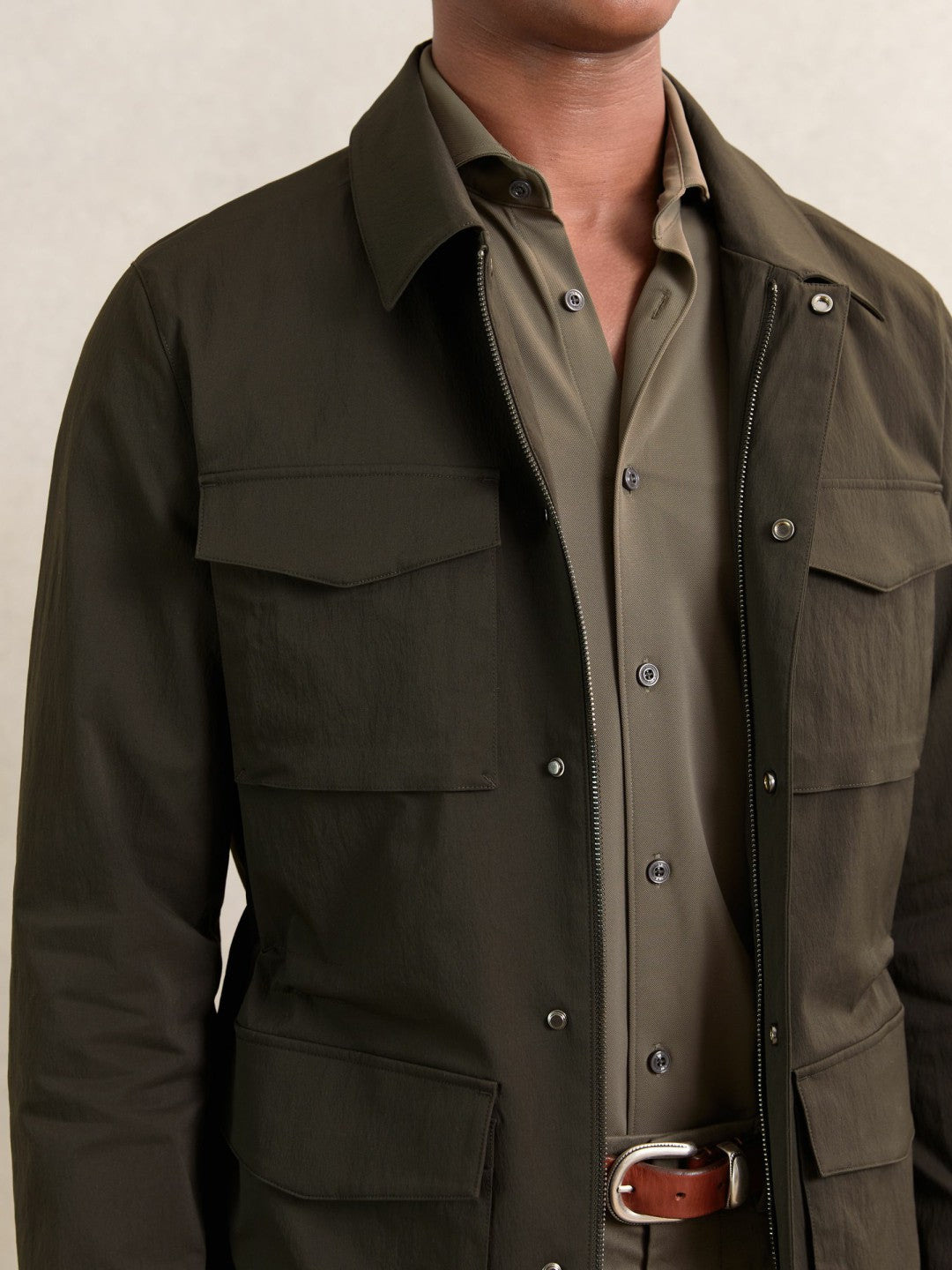 Men Removable-Gilet Safari Jacket in Green