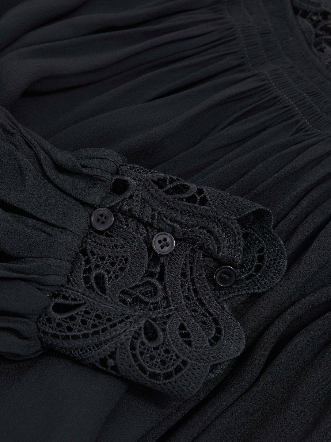 Women Lace-Trim Draped Chiffon Top in Navy