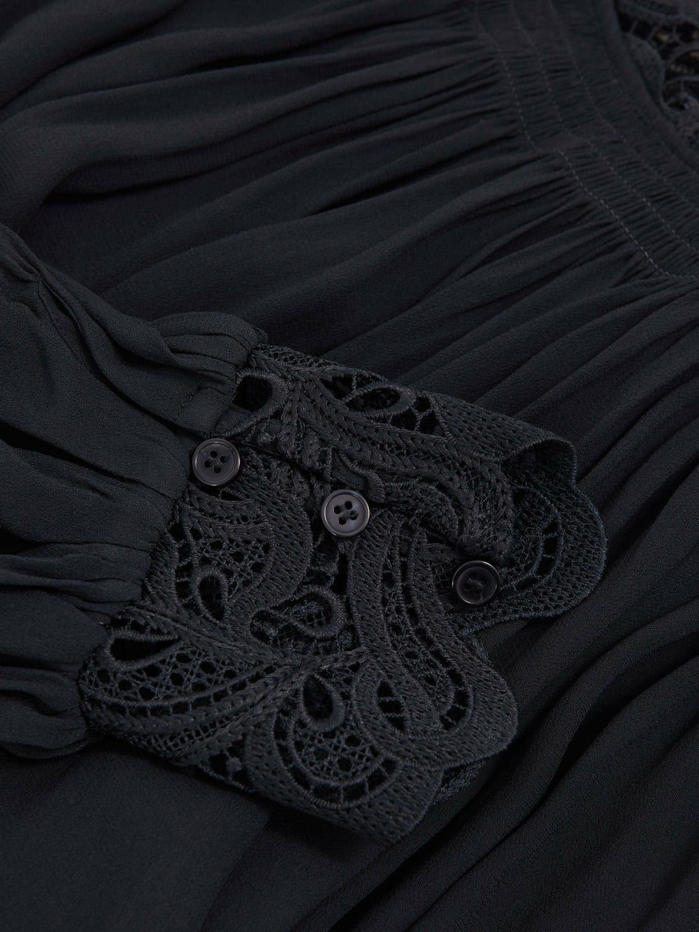 Women Lace-Trim Draped Chiffon Top in Navy
