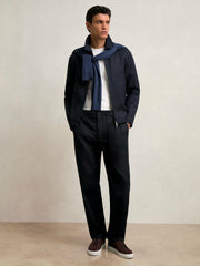 Men Lyocell Cotton Wide Utility Trousers in Navy