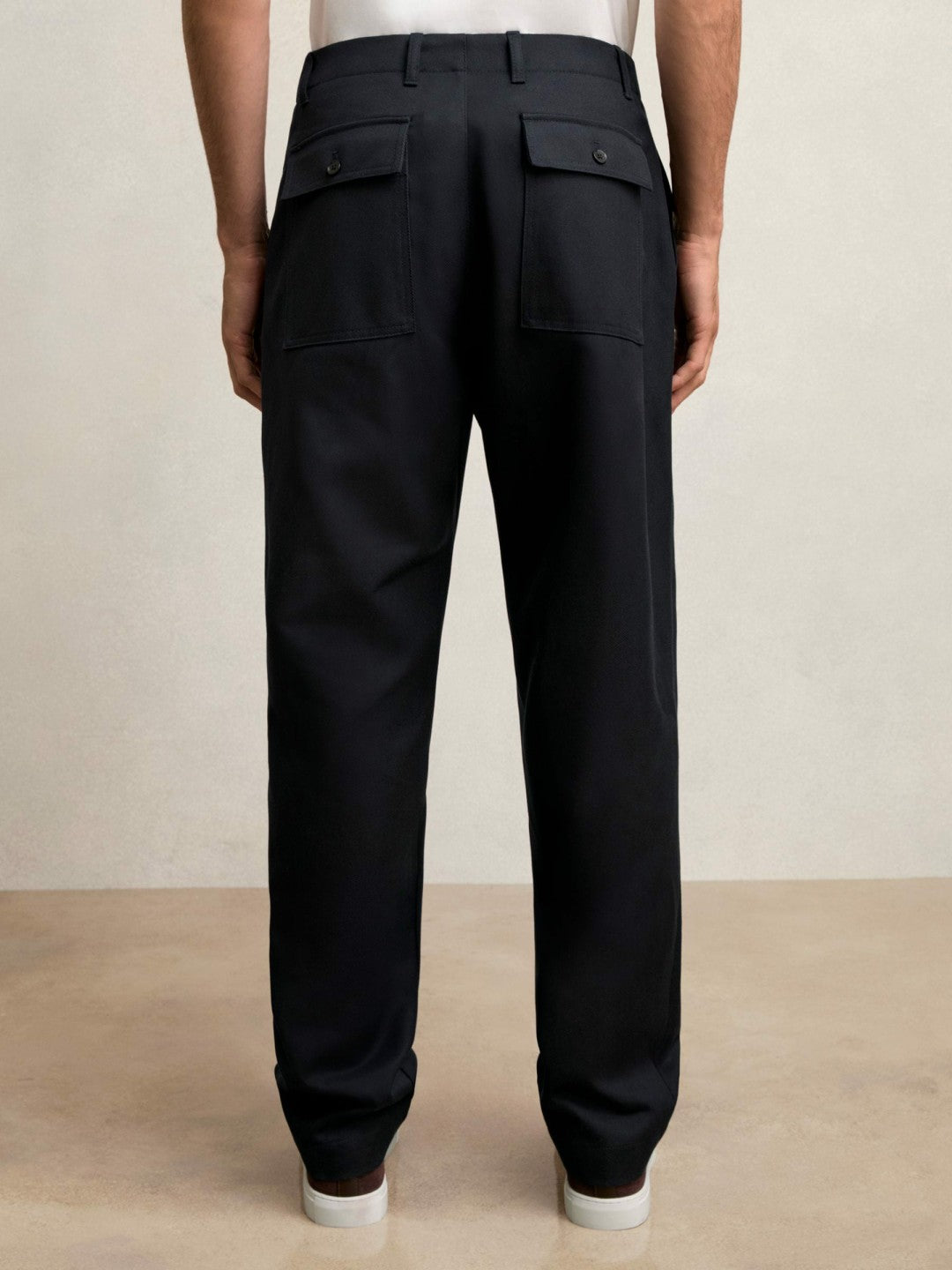 Men Lyocell Cotton Wide Utility Trousers in Navy