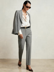 Women Petite Check Slim-Fit Suit Trousers in Grey