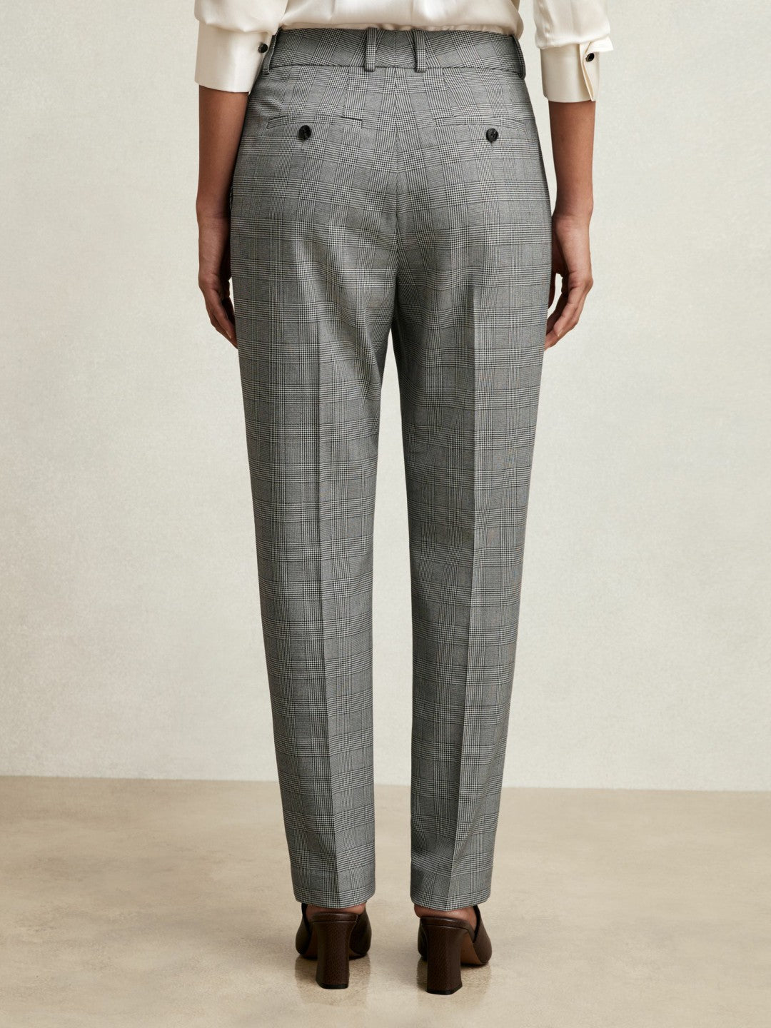 Women Petite Check Slim-Fit Suit Trousers in Grey