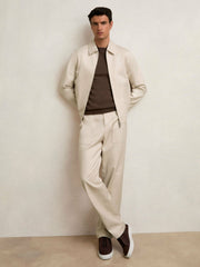 Men Lyocell Cotton Wide Utility Trousers in Ecru