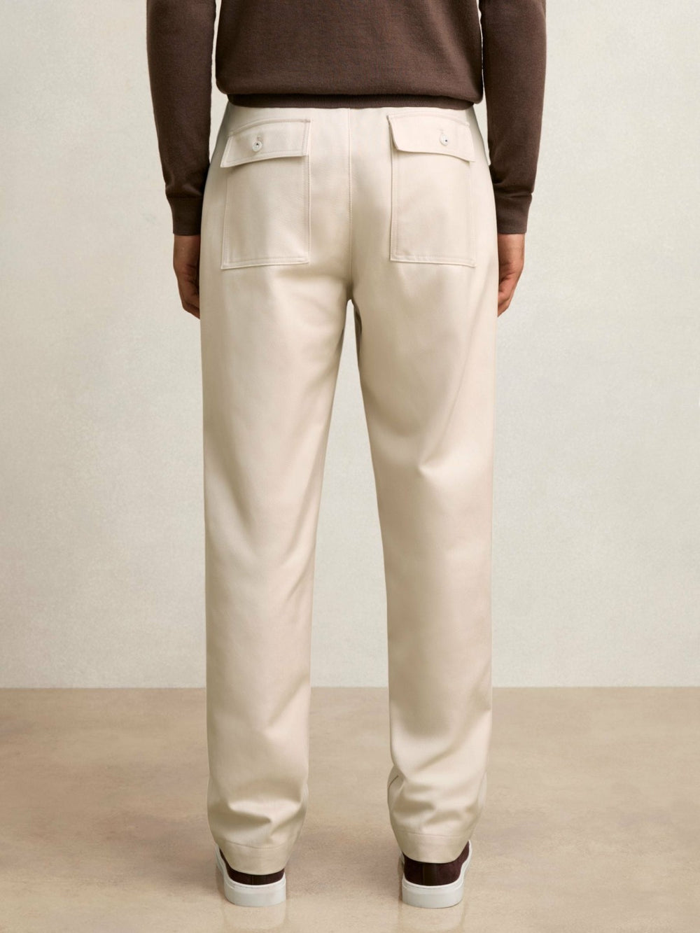 Men Lyocell Cotton Wide Utility Trousers in Ecru