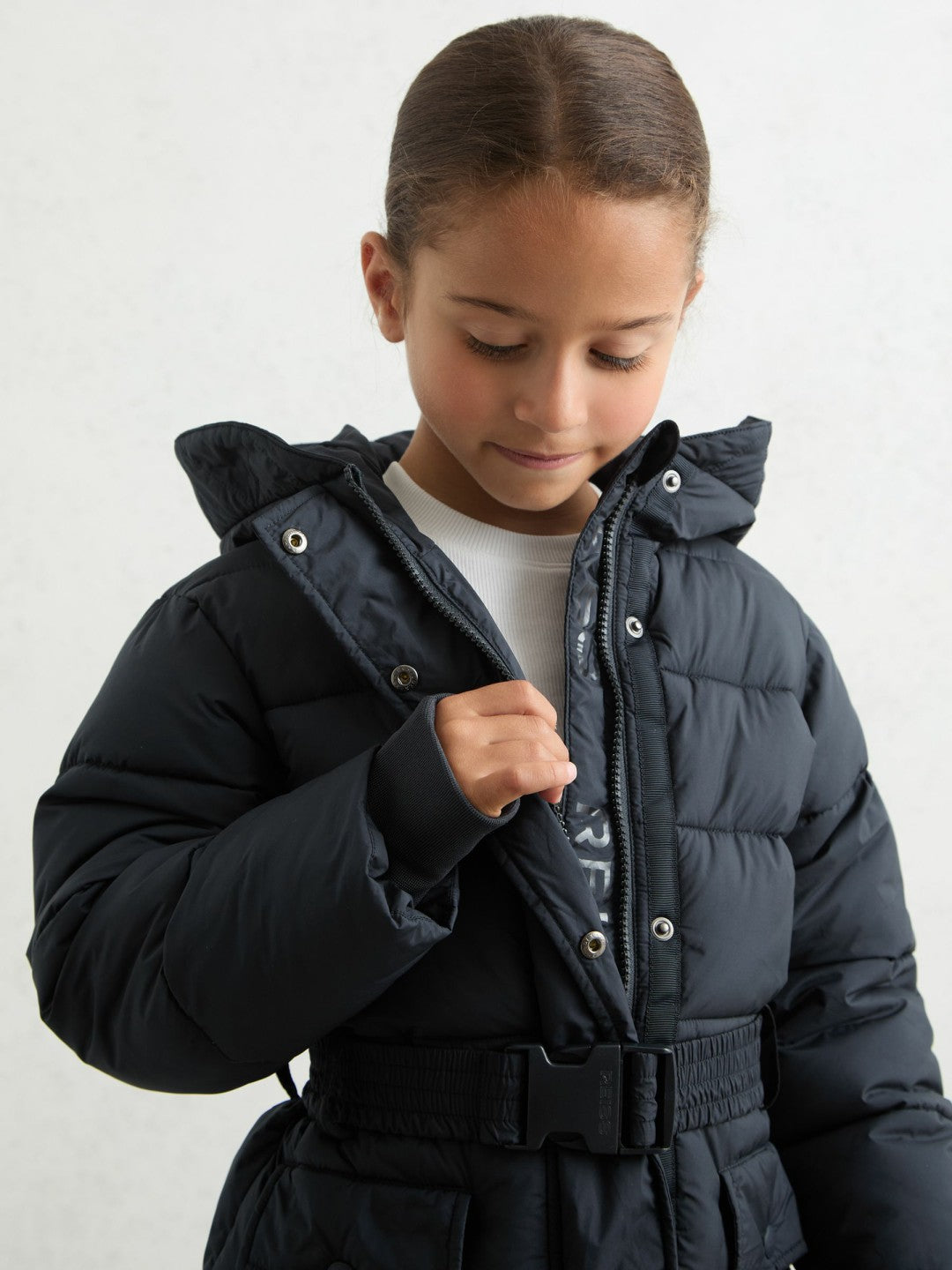 Children & Baby Longline Hooded Puffer Coat in Navy