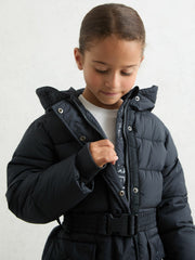 Children & Baby Longline Hooded Puffer Coat in Navy