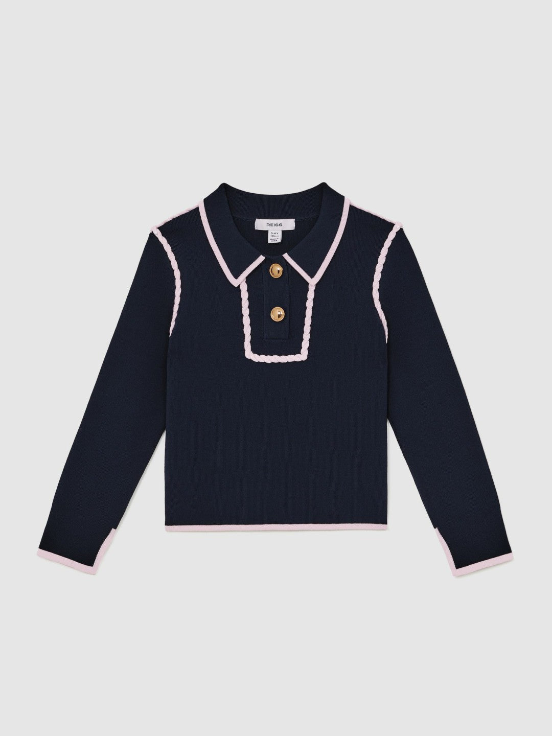 Children & Baby 3-9 yrs Piped Knitted Collar Top in Navy