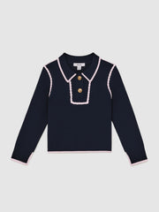 Children & Baby 9-13 yrs Piped Knitted Collar Top in Navy