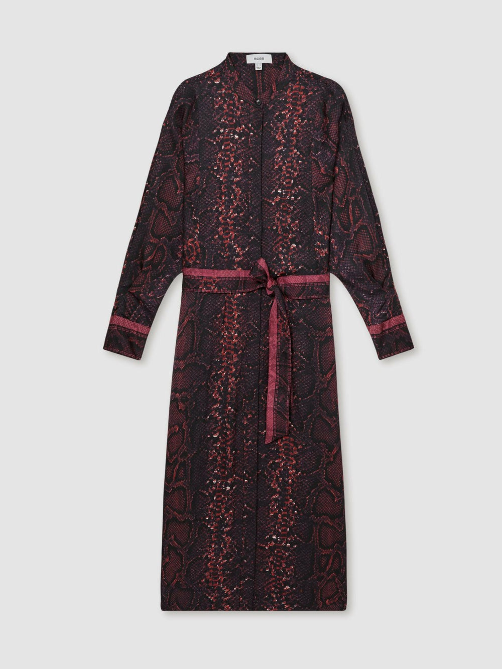 Women Snake-Print Belted Shirt Dress in Burgundy/Black