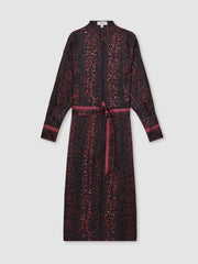 Women Snake-Print Belted Shirt Dress in Burgundy/Black