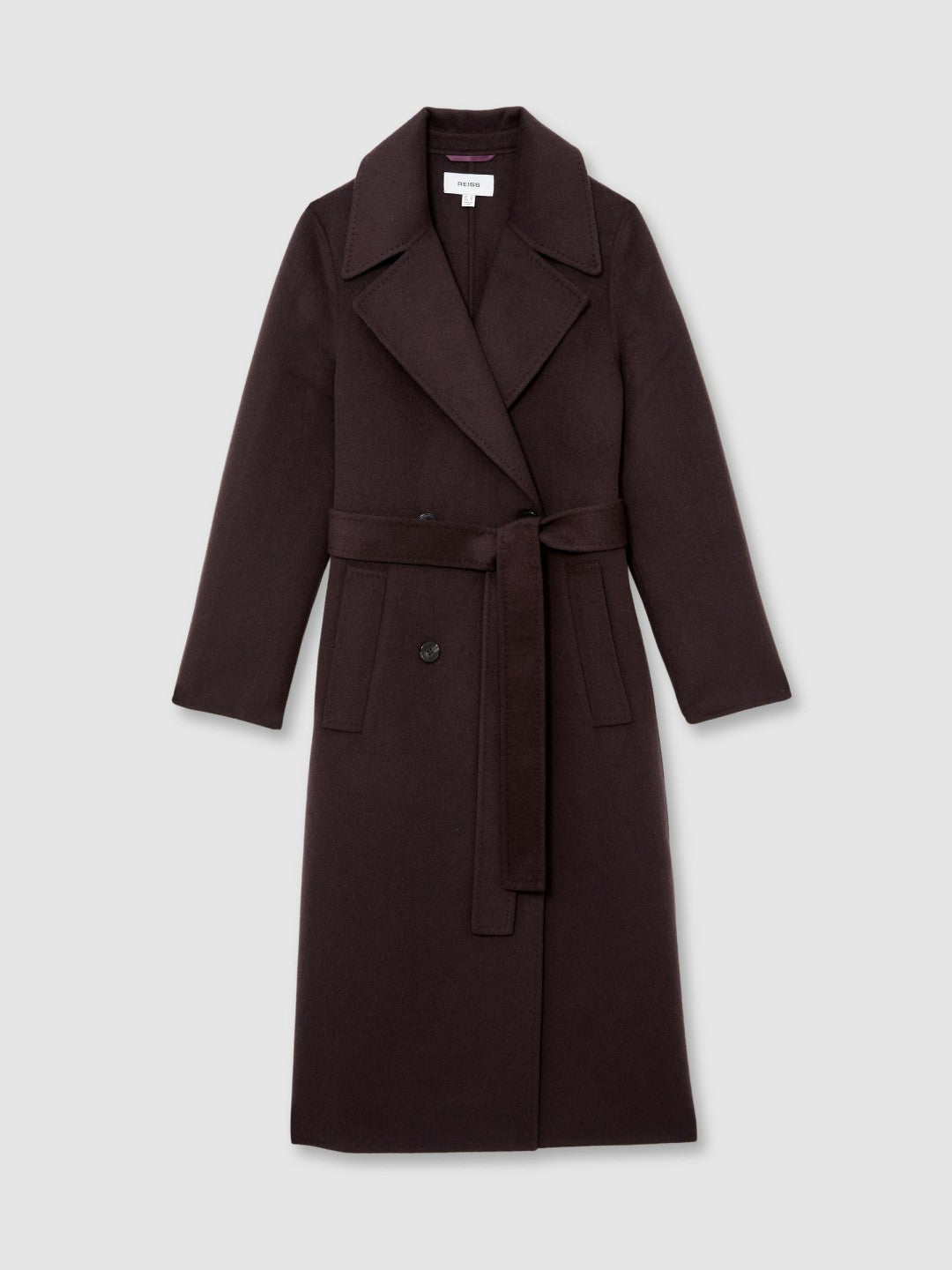 Women Double-Breasted Blindseam Coat Wool-Blend in Aubergine
