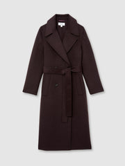 Women Double-Breasted Blindseam Coat Wool-Blend in Aubergine