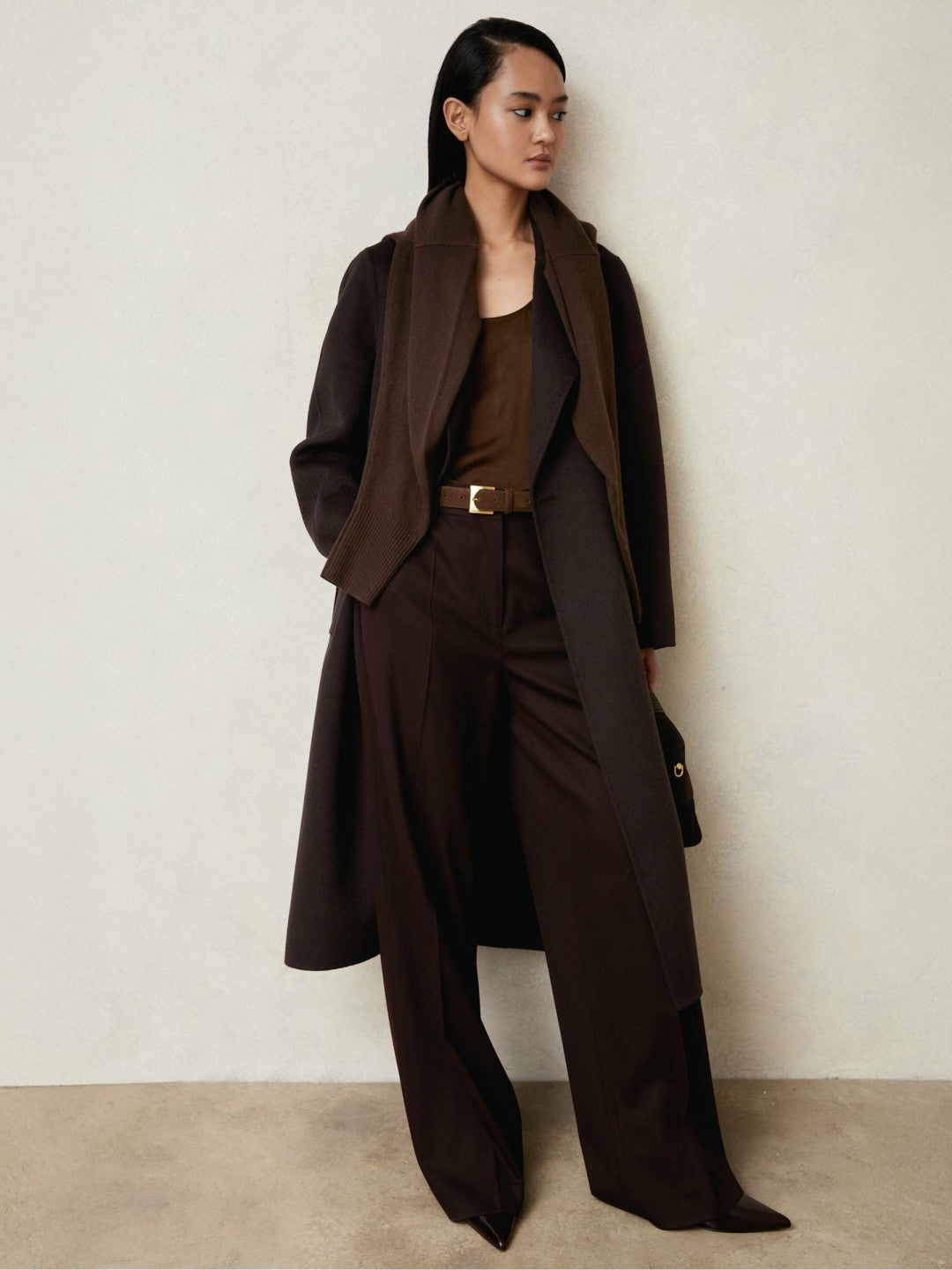 Women Double-Breasted Blindseam Coat Wool-Blend in Aubergine