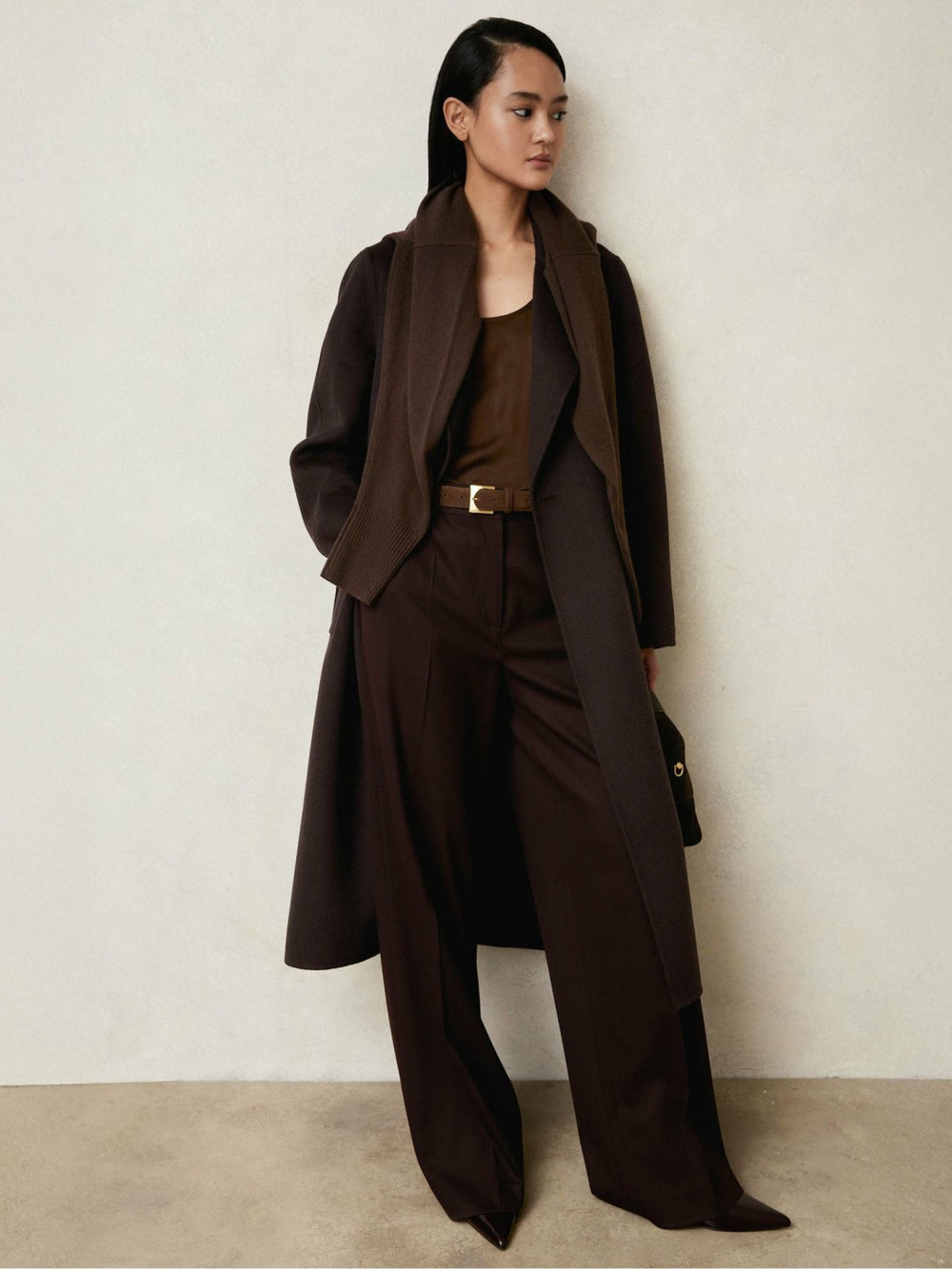 Women Double-Breasted Blindseam Coat Wool-Blend in Aubergine