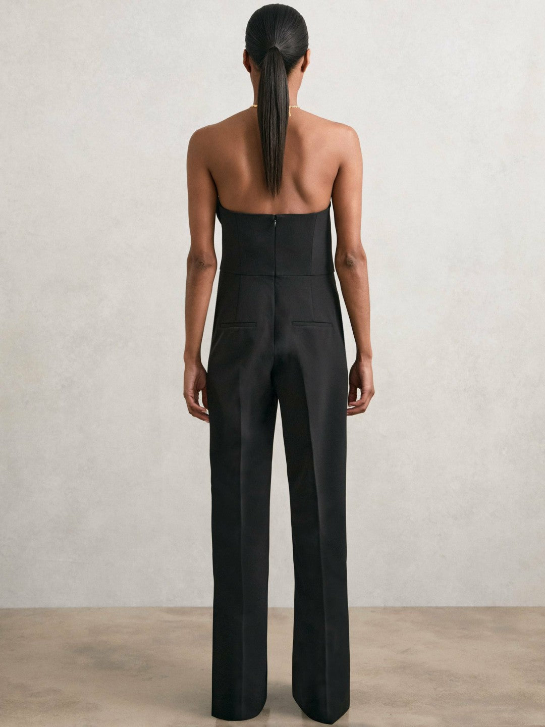 Women Structured Strapless Wide-Leg Jumpsuit in Black