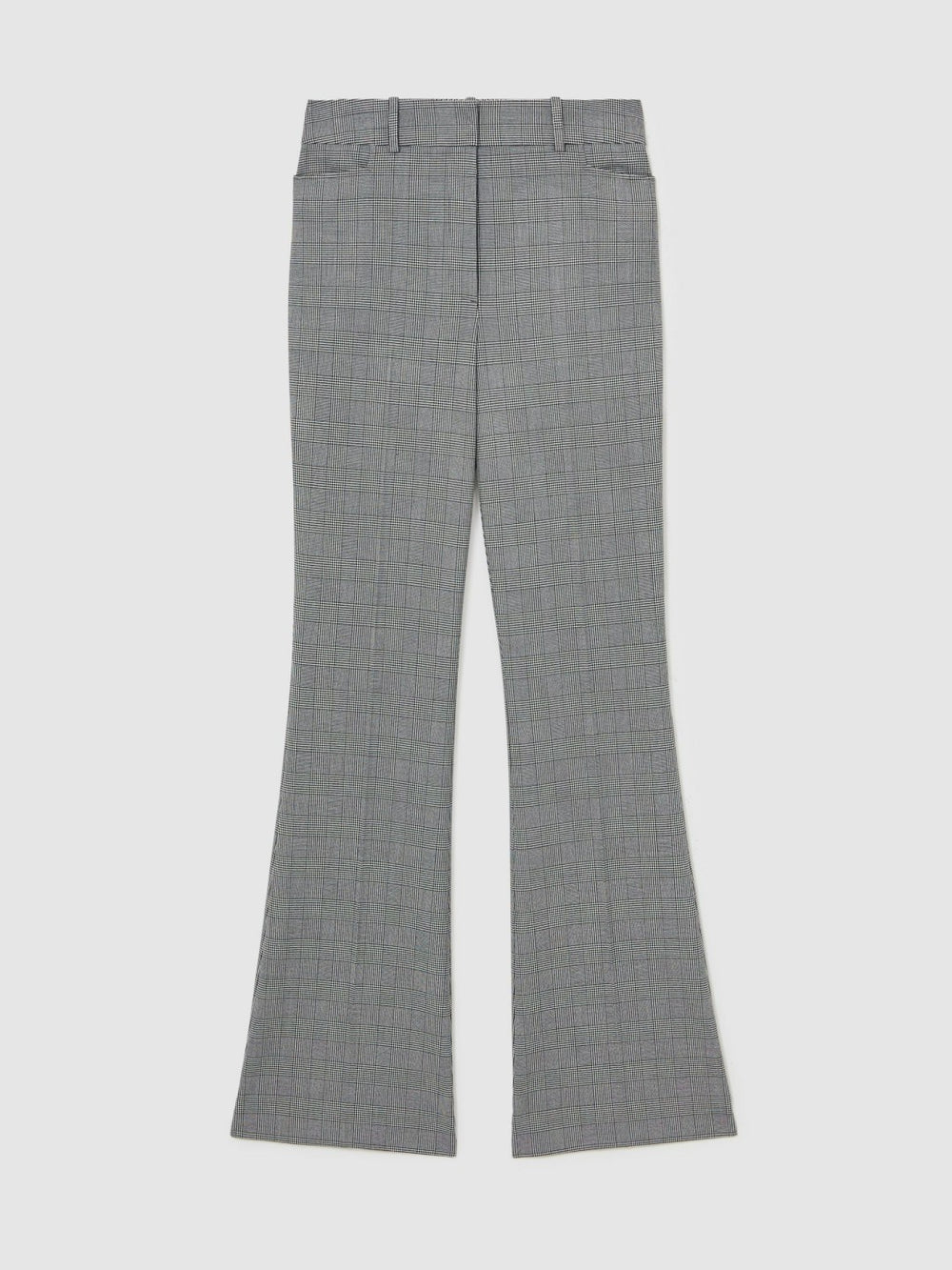 Women Check Flared Suit Trousers in Grey