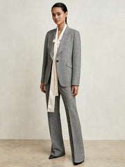 Women Check Flared Suit Trousers in Grey