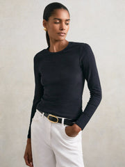 Women Cotton Crew-Neck Long-Sleeve T-Shirt With Stretch in Black