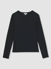 Women Cotton Crew-Neck Long-Sleeve T-Shirt With Stretch in Black