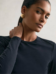 Women Cotton Crew-Neck Long-Sleeve T-Shirt With Stretch in Black