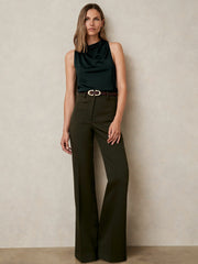 Women Cotton-Blend Cowl-Neck Sleeveless Top in Green