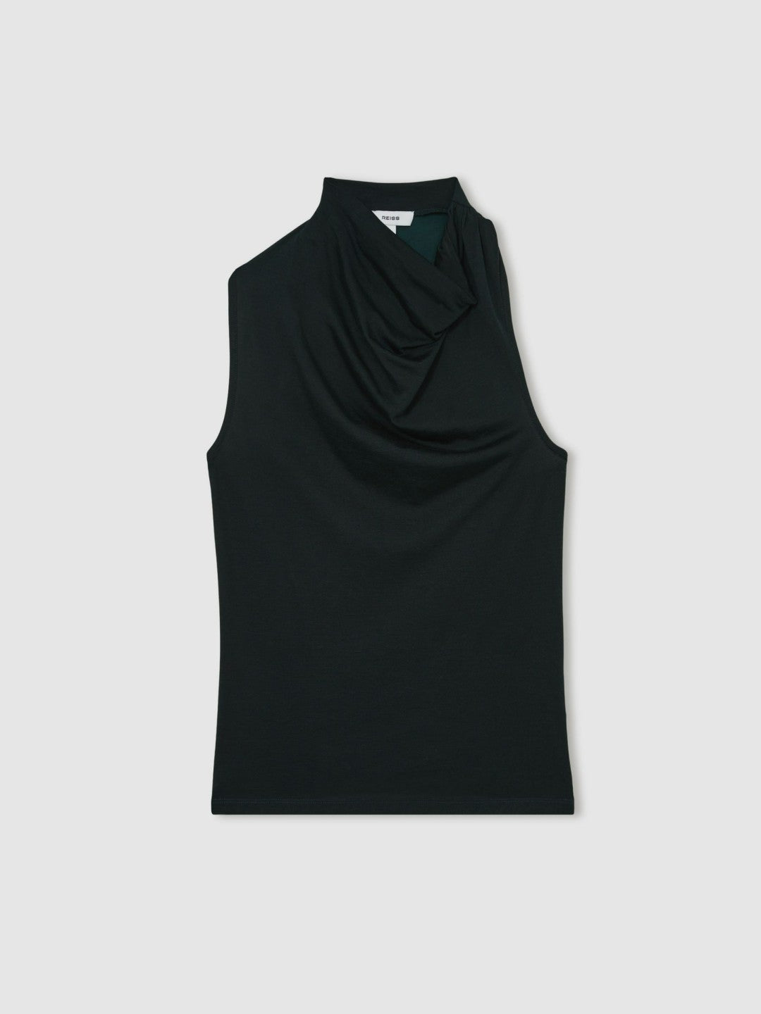 Women Cotton-Blend Cowl-Neck Sleeveless Top in Green