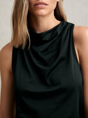 Women Cotton-Blend Cowl-Neck Sleeveless Top in Green