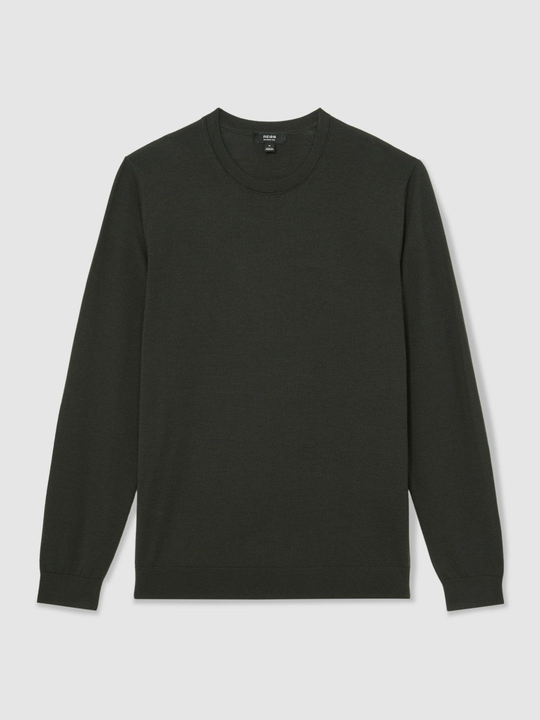 Men Merino Wool Crew Neck Jumper in Dark Military Green