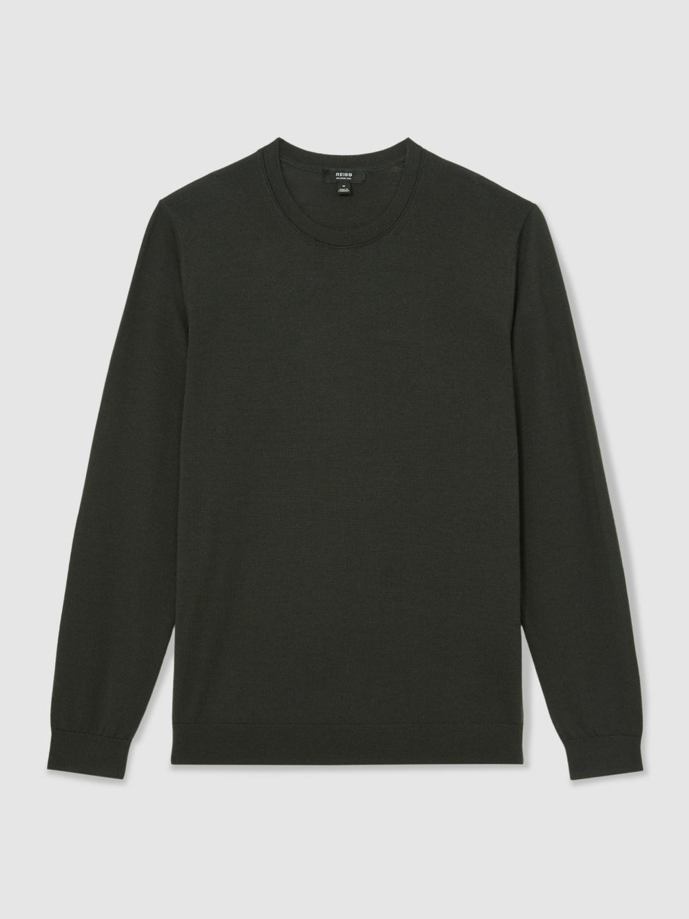 Men Merino Wool Crew Neck Jumper in Dark Military Green