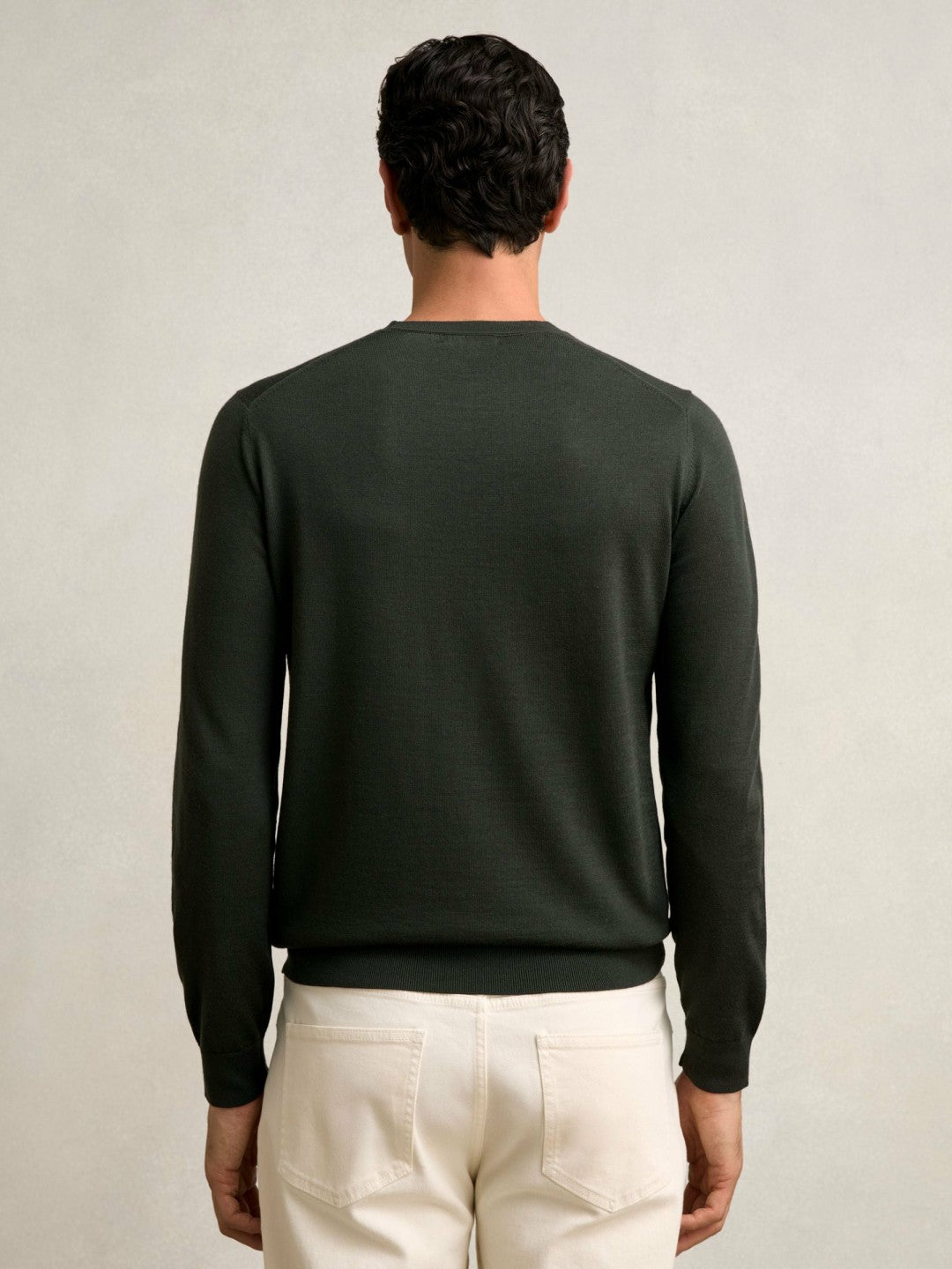Men Merino Wool Crew Neck Jumper in Dark Military Green