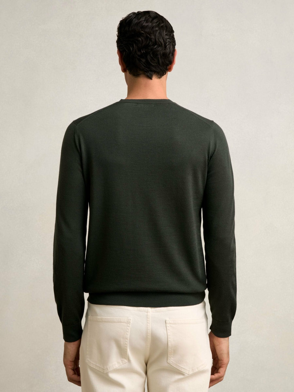 Men Merino Wool Crew Neck Jumper in Dark Military Green